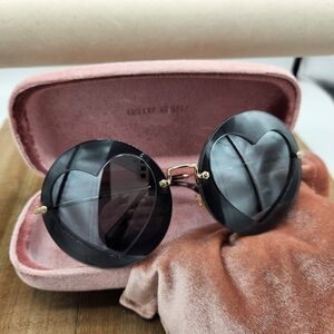 Miu Miu Circle Lens Heart Shades • Black w/ Goldtone • Women's Sunglasses